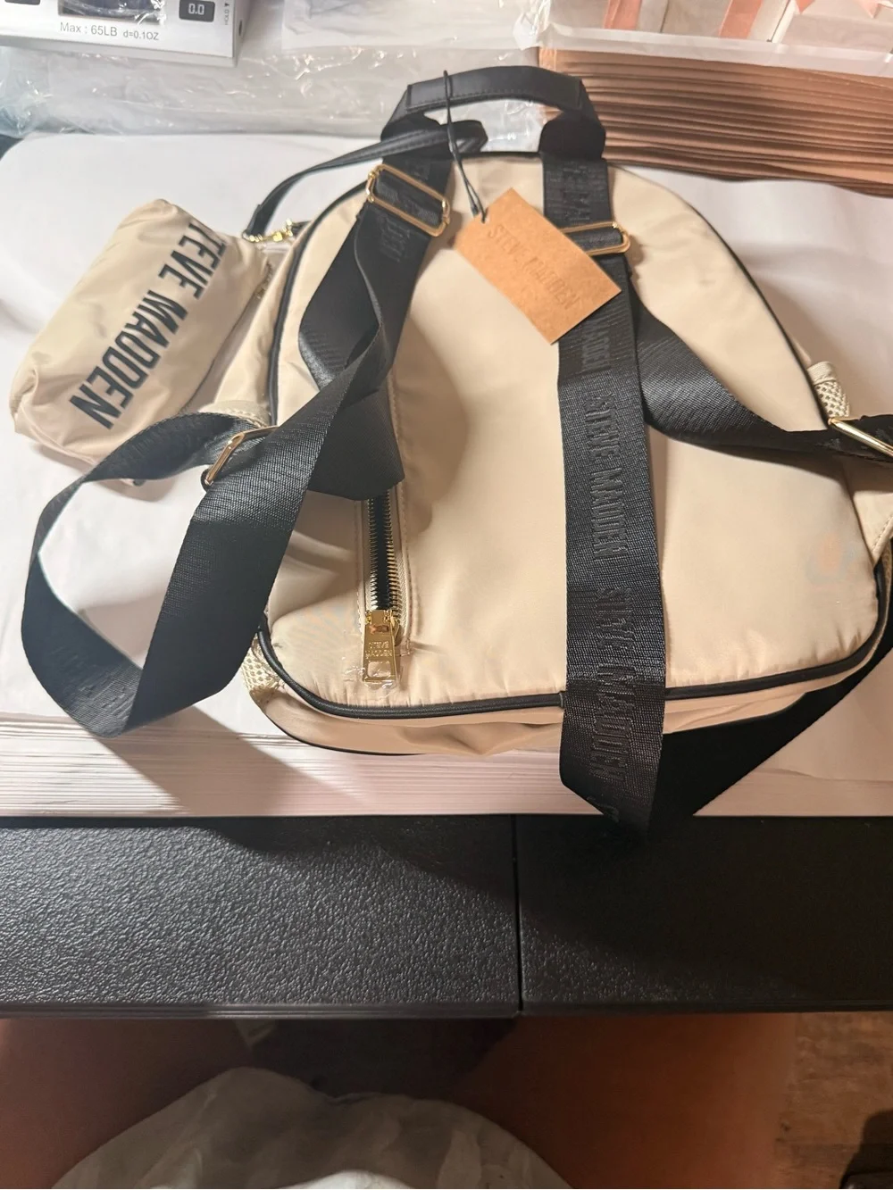 Steve Madden Tan Nylon Backpack School Beige Streetwear Utility Everyday Bag NWT